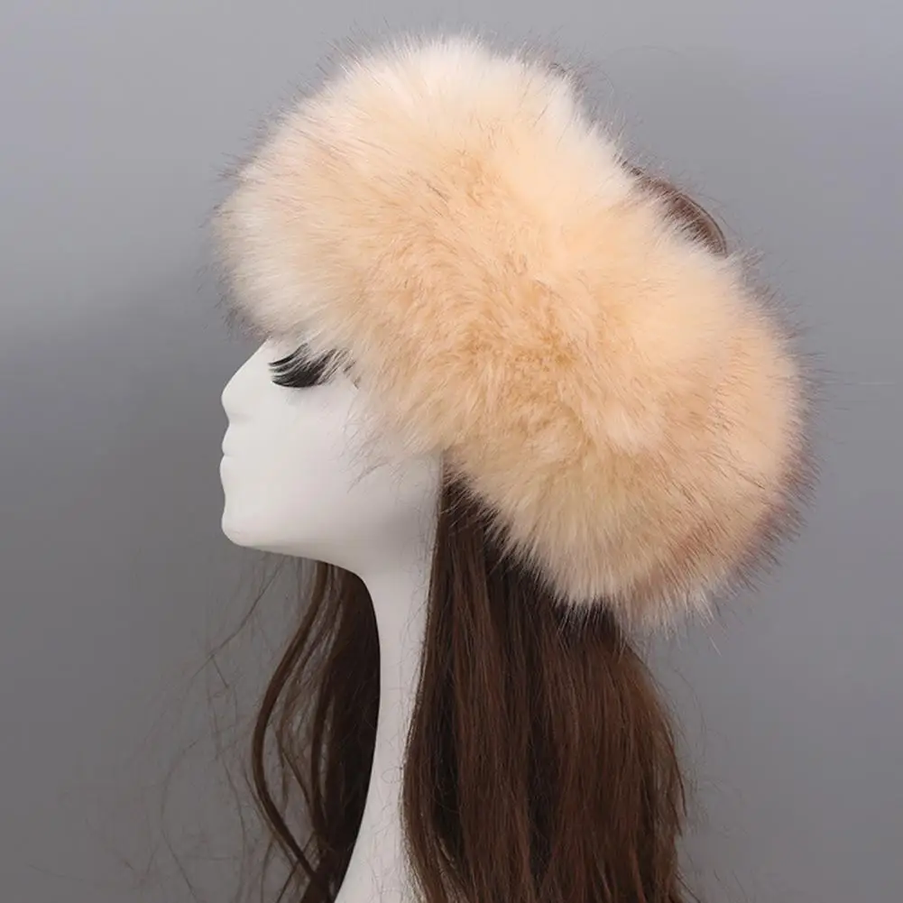 Autumn Winter Women Hat Faux Fur Empty Top Ladies Hat Solid Color Thickened Headband Fluffy Windproof Hat Riding Supplies