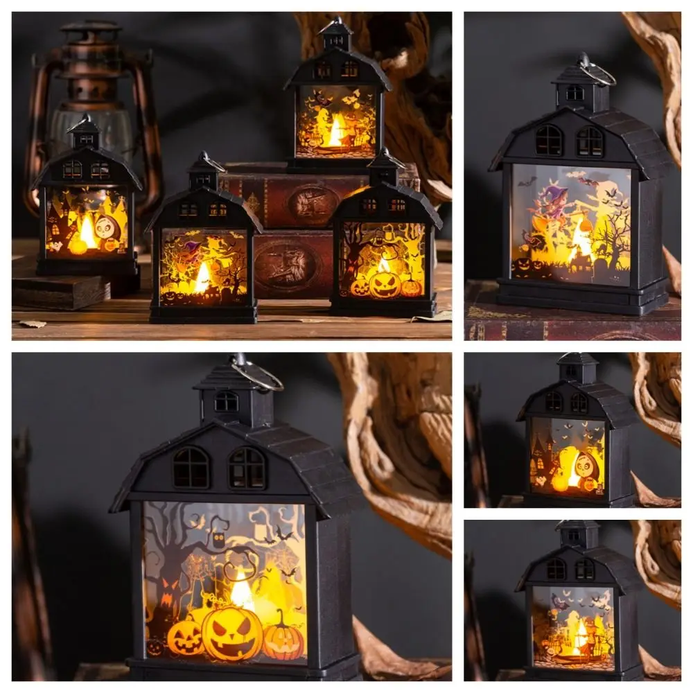 Witch Halloween Wind Lantern Pumpkin Ghost Portable Pumpkin Lanterns LED Scarecrow Halloween Hanging Lamp