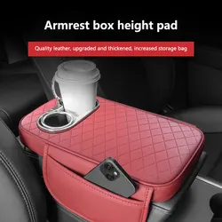 Car Center Console Armrest Cushion With 2 Cups Holder And Side Pocket PU Leather Auto Amrest Heighten Pads Car Arm Rest Cover