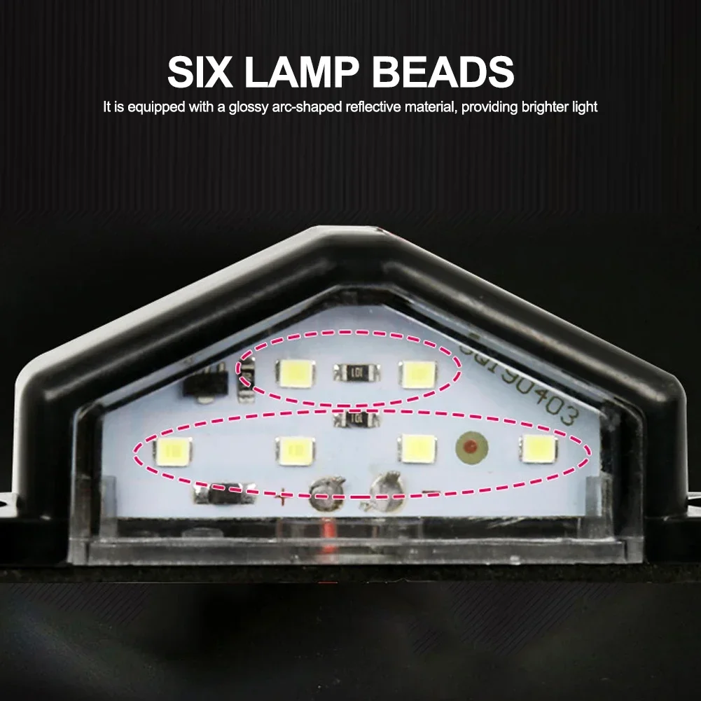 12V Car 6 LED Lamp Trailer Rear Tail Light White LED Number Plate Lamp Truck LED License Number Plate Light Driving Warning Bulb