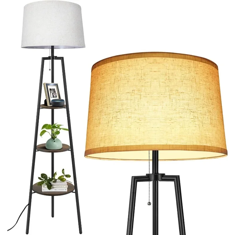 Tripod Floor Lamp with Shelves, Modern Shelf Floor Lamp with 3 Color Temperatures, Memory Function, Standing Tall Lamp