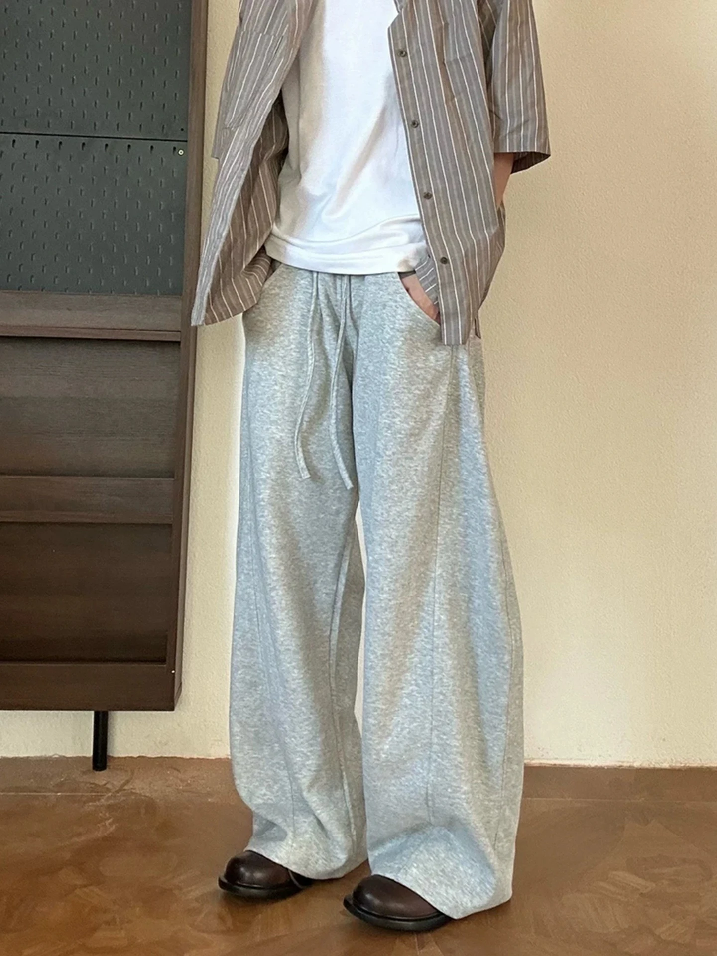 

Серые широкие брюки в американском стиле, мужские осенние брюки прямого кроя, свободные повседневные брюки Cleanfit, длинные брюки с низкой талией