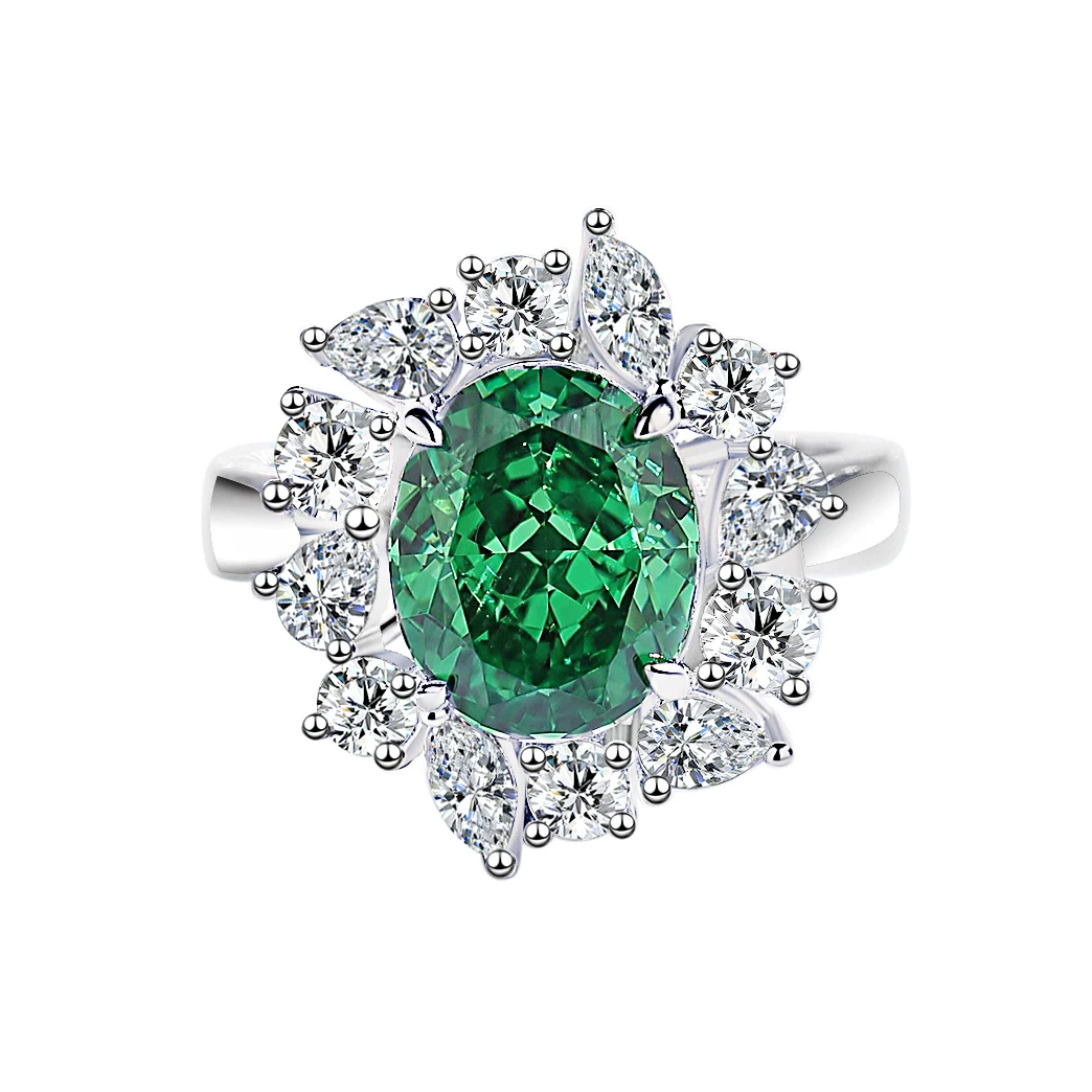 S925 Sterling Silver Emerald Ring for Women High Carbon Diamond Radiant Ice Flower Cut Colored Zircons Finger Jewelry Present