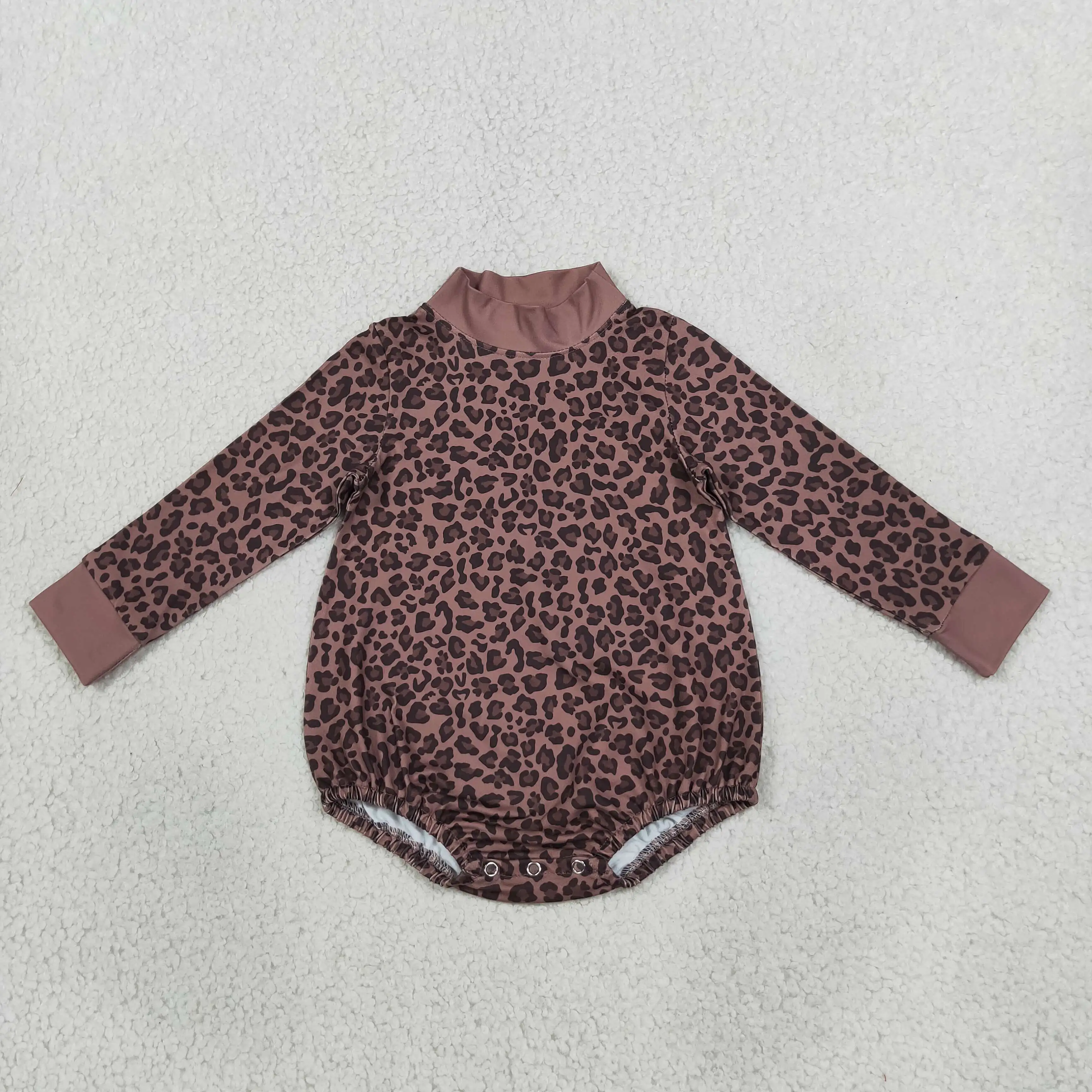 Wholesale Toddler Newborn Bodysuit Infant Children Long Sleeves Kids Girl Bubble Romper Leopard Clothes