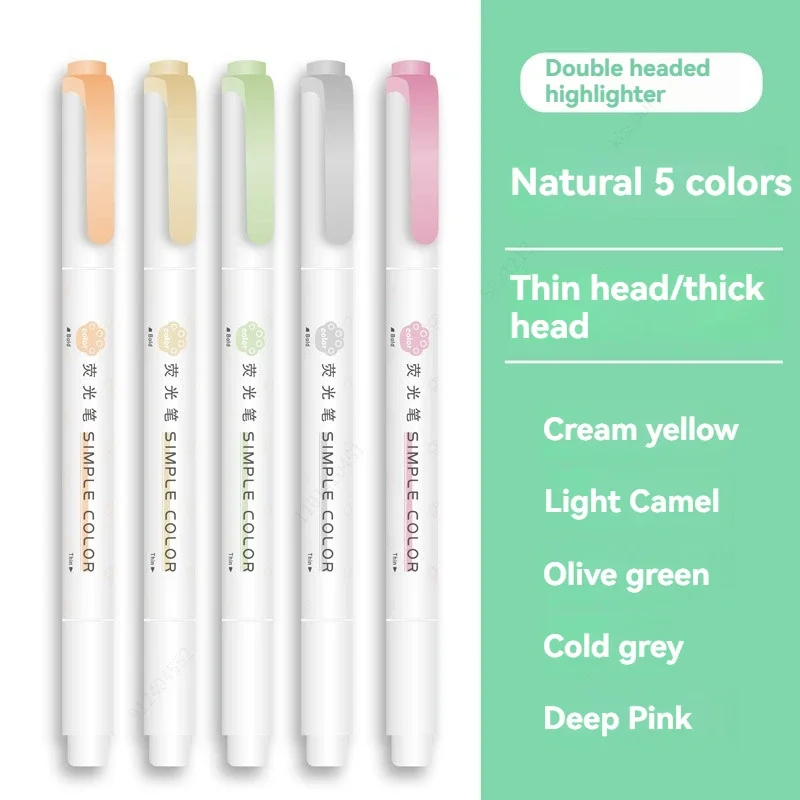 5 STKS Markeerstift Set Meerdere series beschikbaar Dubbelkoppige Gekleurde Fluorescerende Pen Student Briefpapier Leveringen