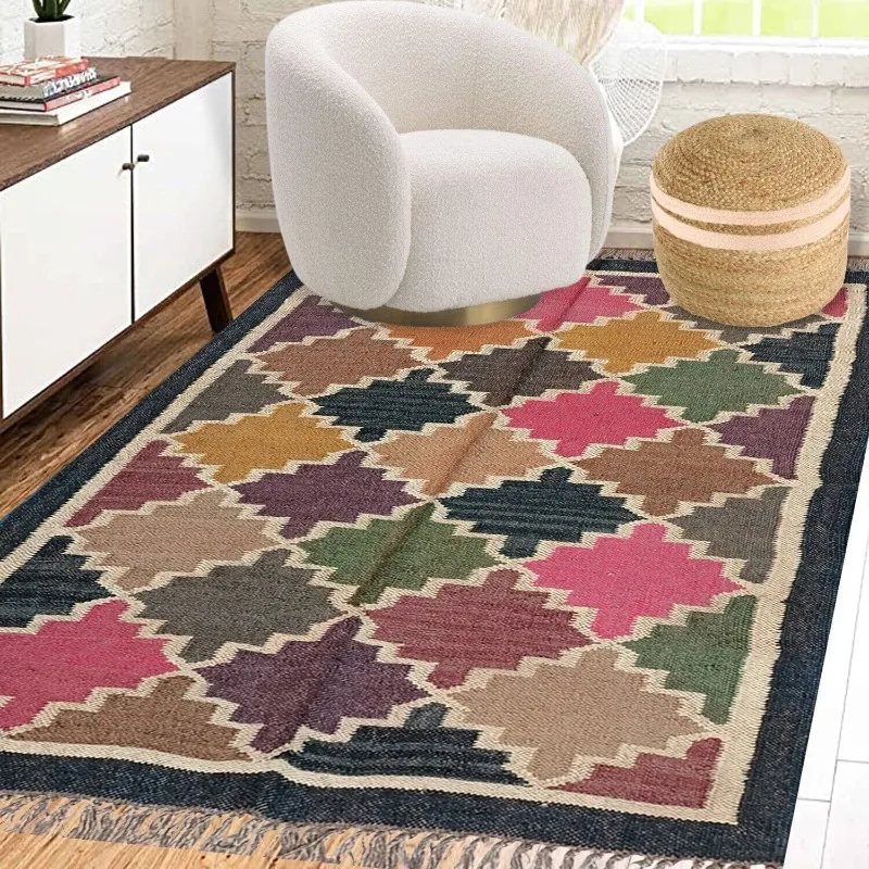 Rug Kilim Jute Wool Flat Woven Traditional Oriental Floor Rug Bedroom Area Rug