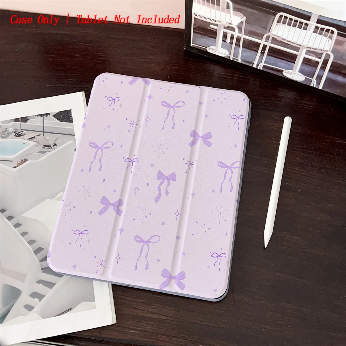 

Elegant Purple Bow & Sparkling Star Pattern iPad Case For Apple iPad Pro 12.9 Air 5 Mini 6 9th Gen Slim Anti-Scratch Cover