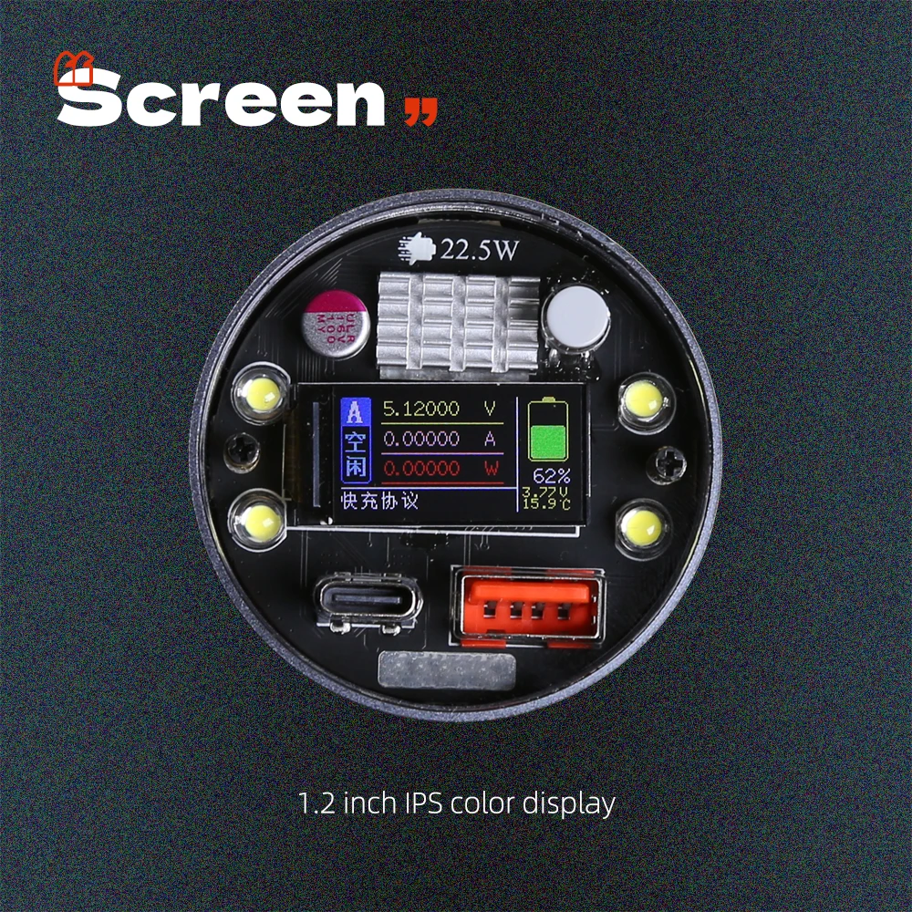 22.5W 32000mah 46950 Powerbank Case 1.2inch IPS Color Screen No Battery No Welding Aluminum Shell LED Light Phone Fast Charging