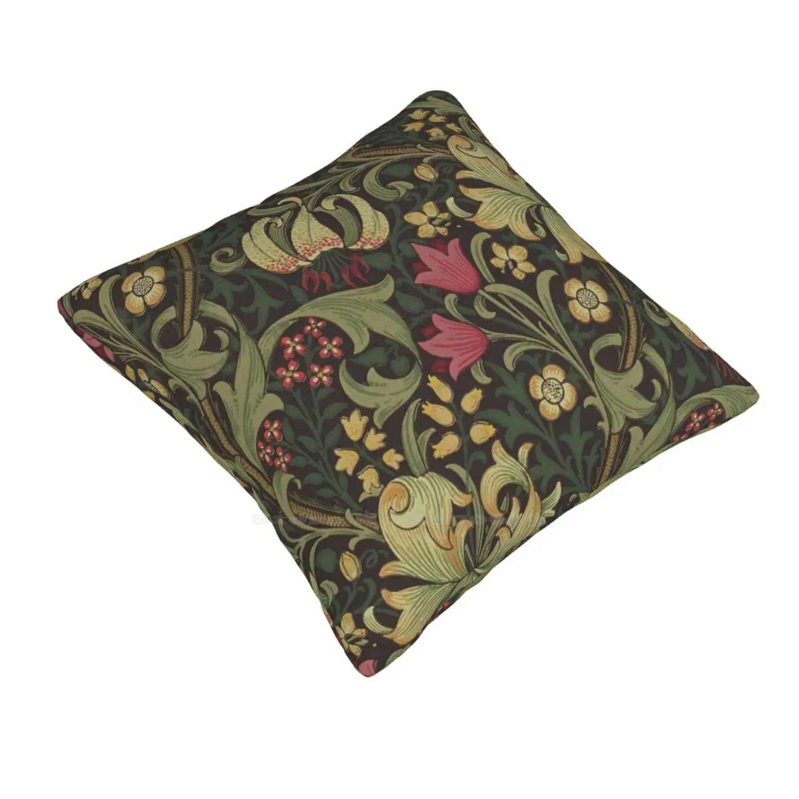 William Morris Golden Lily Charcoal Black Olive Floral Pattern Fashion Sofa Throw Pillow Cover Pillowcase Flowers Art Nouveau