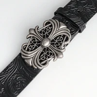 Retro Men's Belt Bohemian Style-Chic Black PU Leather Belt Fashion Vintage Hollow Buckle Belt Punk Rock Y2K Style，For Men Women - Image 3
