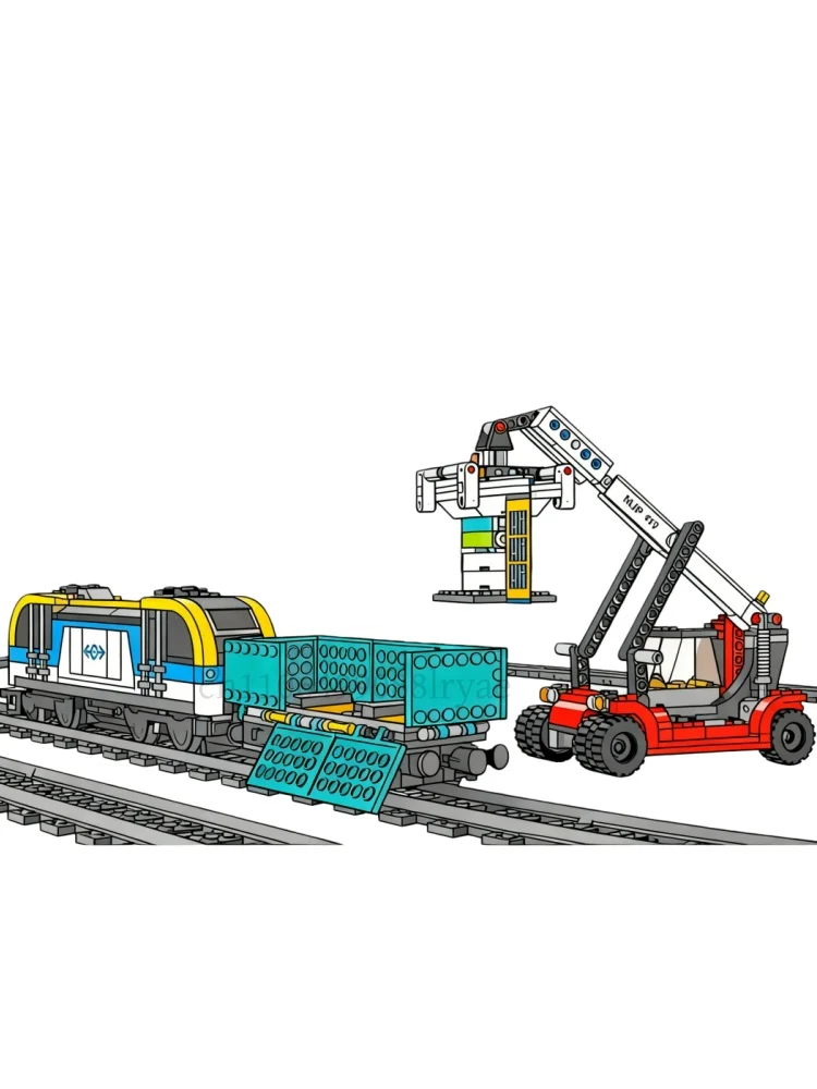 

2025 new MOC white and blue electric freight train model building block display, holiday gifts for children and boys