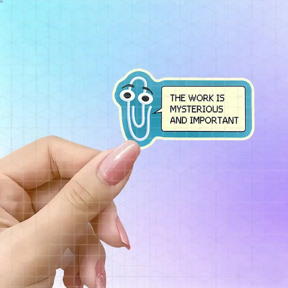 Big-Eyed Paper Clip Workplace Pixel Vinyl Sticker Matte Decal For Water Cup Handbook Tablet Office Luggage Fresh Blue Meme