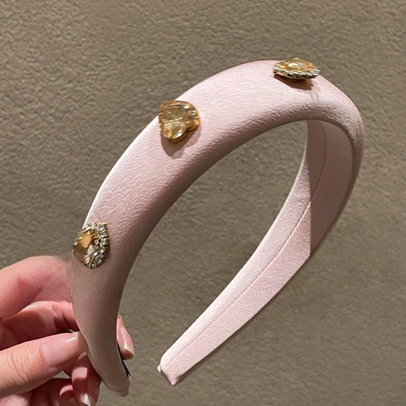 Diadema de esponja de arco en polvo de flor de cerezo, diadema de borde ancho superior craneal, accesorios para el cabello de moda coreana para mujer