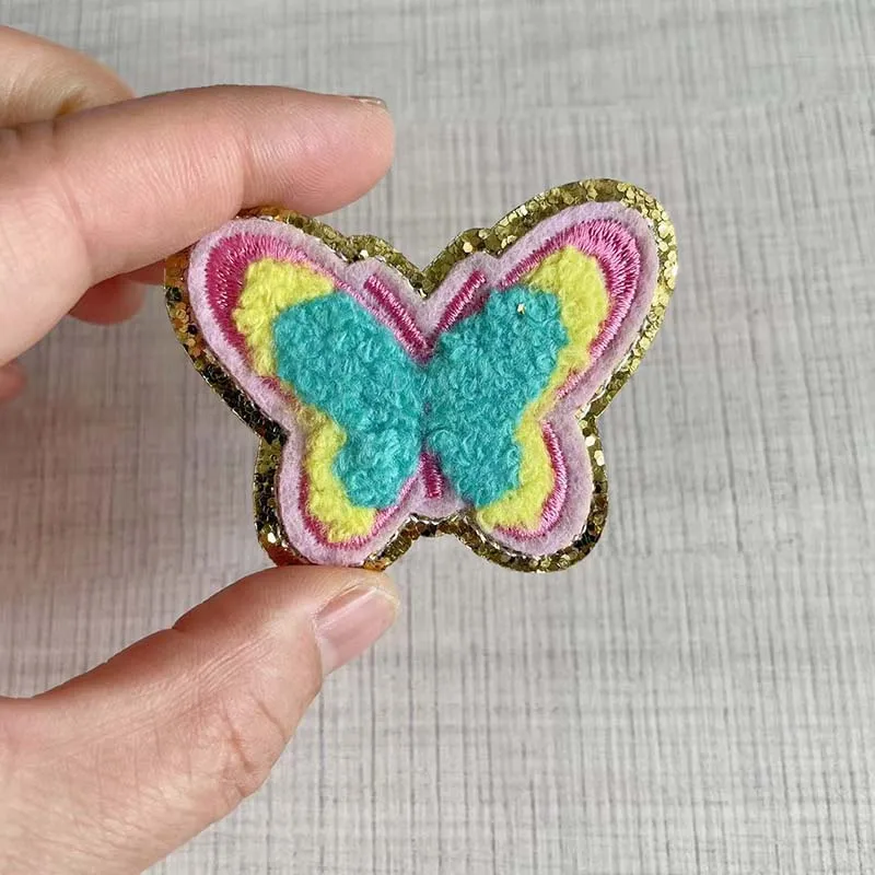 5 Stück/HOWDY, Schmetterling, Blume, Buchstaben Chenille-Aufnäher Kleiderapplikationen Aufkleber Bestickte Aufbügelbare Patches, DIY Nähzubehör – Detail 2