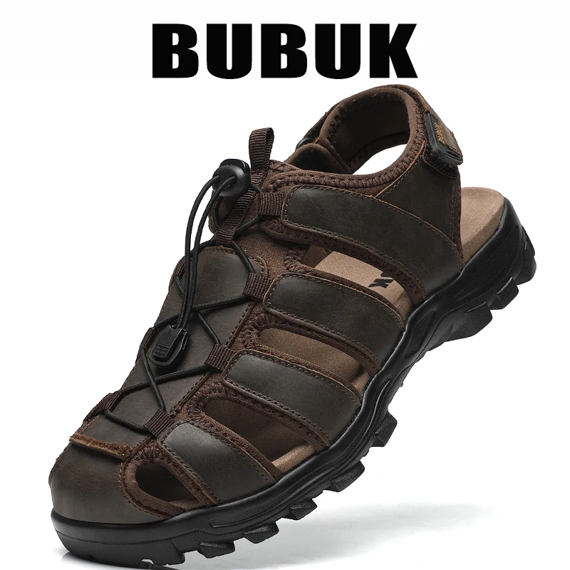 

Мужские новые модные повседневные мужские летние сандалии с открытым носком из воловьей кожи первого слоя, регулируемая нескользящая удобная пляжная обувь на мягкой подошве