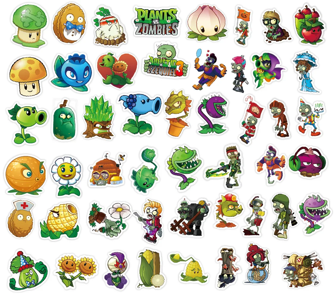 50pcs Plants Vs. Zombies Game Stickers Water Cup Storage Box Journal Scrapbooking Sticker Kawaii Toys Stationery School Supplies