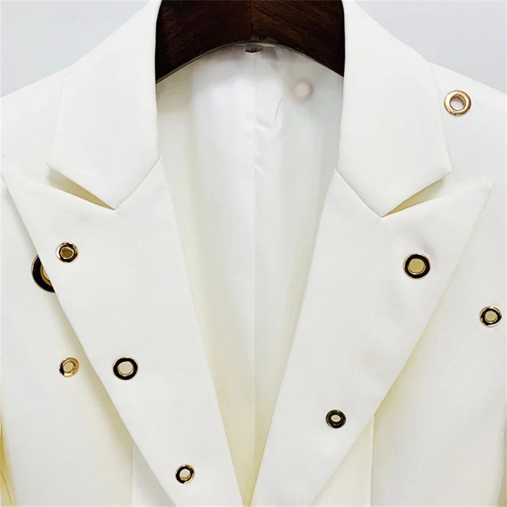 Jaqueta blazer e calças de perna larga para mulheres, conjunto de duas peças, blazer branco, botão único, manga longa, elegante, formal, mais novo, quente