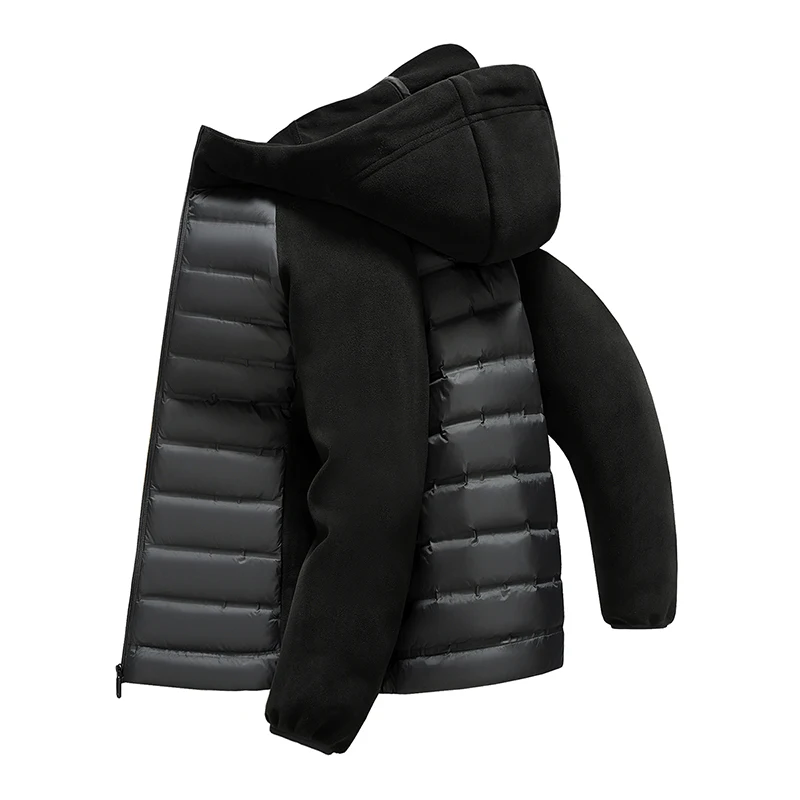 85% pato branco para baixo casaco leve inverno masculino simples sólido quente acolchoado jaqueta com capuz manga longa retalhos térmico para baixo casaco