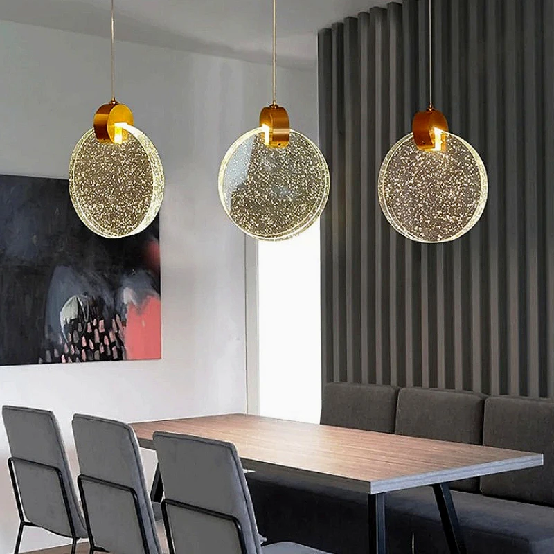 Modern Bubble Solid Crystal Led Pendant Lamp Dinning Room Bathroom Bedside Artistic Decoration Golden Round Ceiling Chandelier