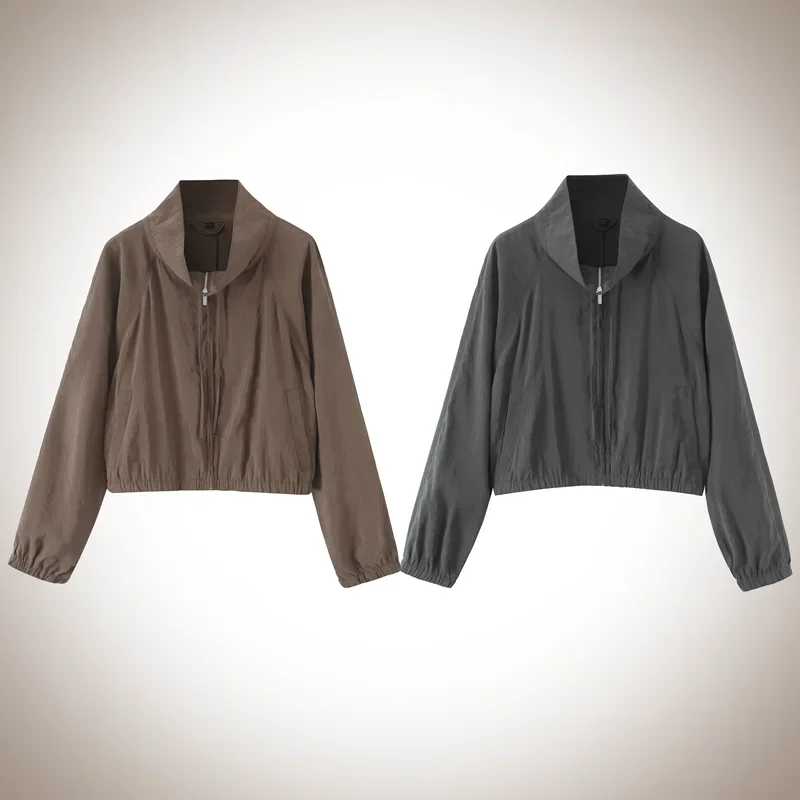 

New Summer Women's Casual Simple High-neck Jacket Loose Stand-up Collar Zipper Jacket