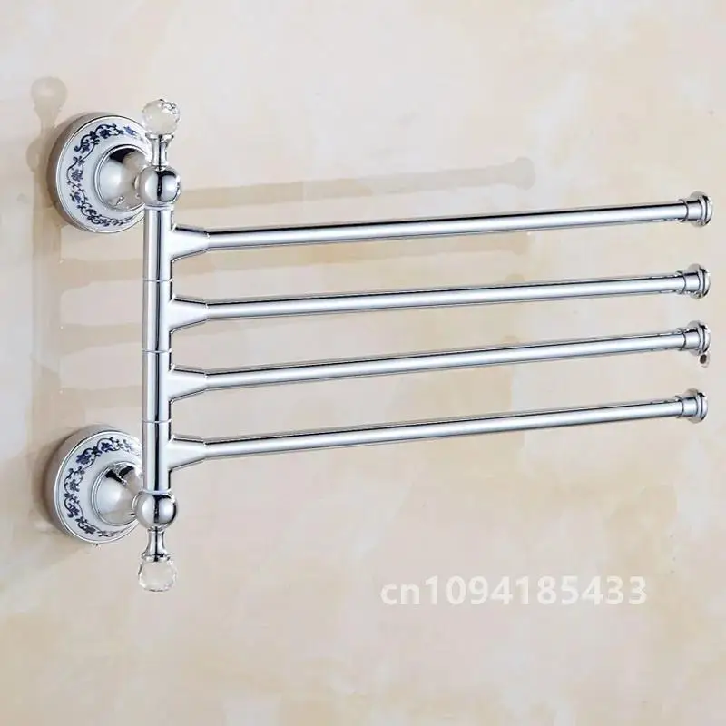 European Antique Blue and White Porcelain Chrome Finish Bathroom Hardware Set Silver&Crystal Towel Rack Bar Hook Basket Rack 5