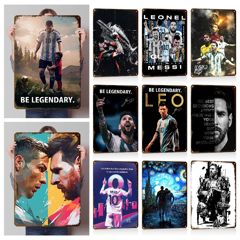 Lionel Messi Football Player Wall Art Metal Posters Custom Vintage Metal Tin Signs for Fans Room Bedroom Decorations House Decor