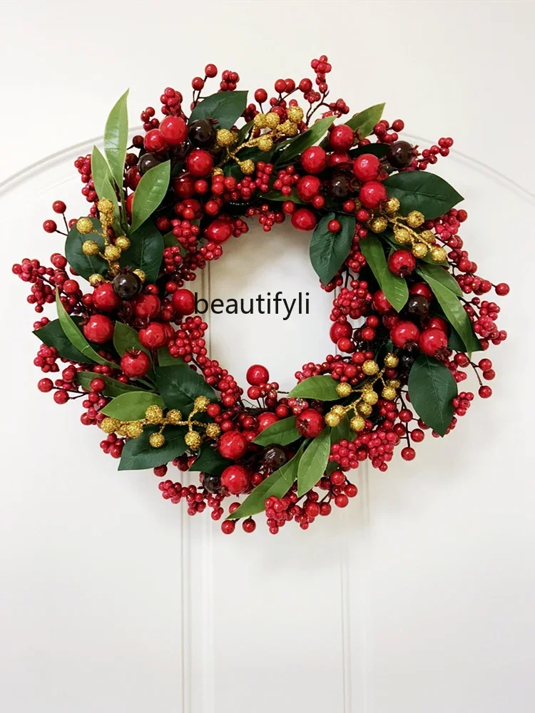 Simulation wreath decoration Christmas party pendant handmade, green leaf steel ring large wreath opening door decoration