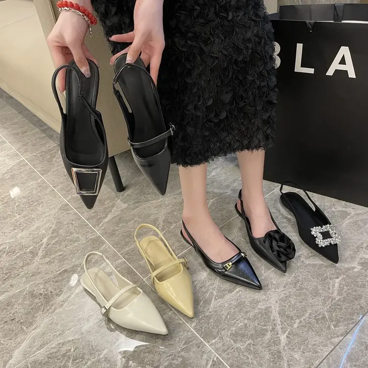 

Flat Small Fragrant Black Baotou Sandals Female 2025 Summer Pointy Fashion Office Women's Shoes Luxury Sandals Women Designers