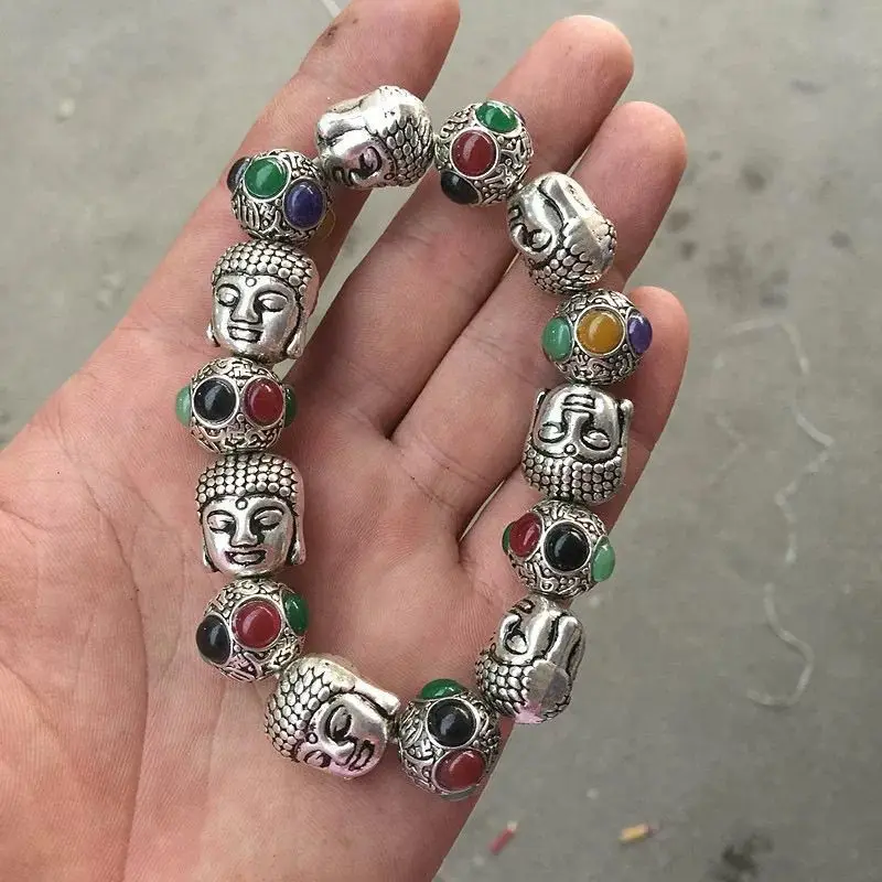 Collection of antiques, retro leaks, handmade miscellaneous, ethnic Buddha head bracelet, inlaid ornament, Buddha bead bracelet