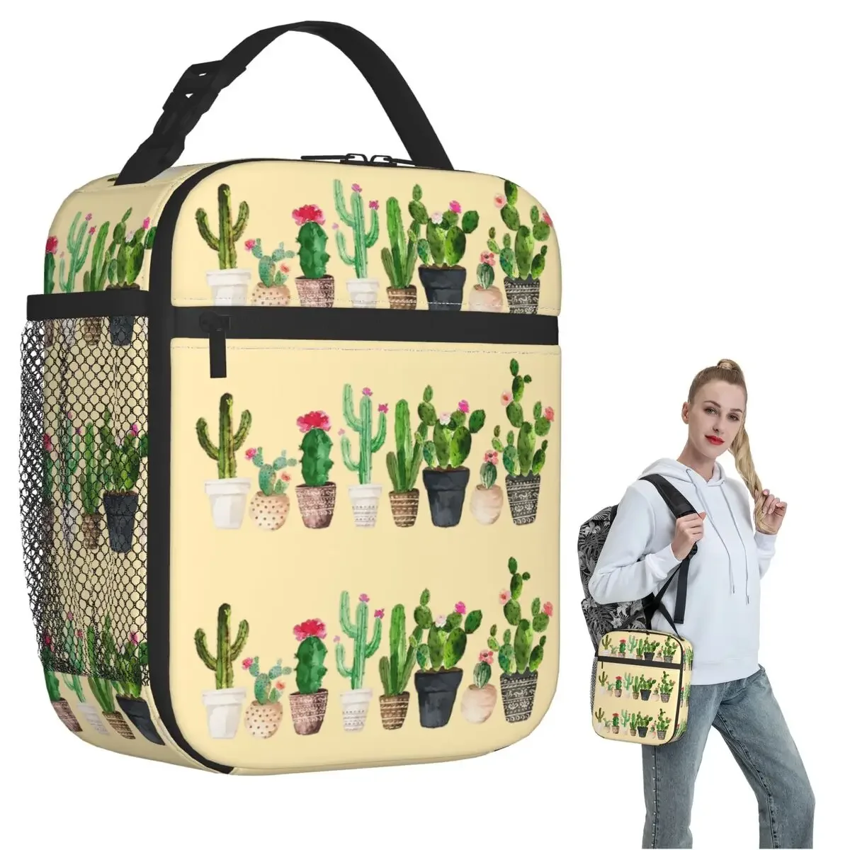 Cactus Insulated Lunch Bag for Women Children Portable Food Boxes Thermal Lunch Box Tote
