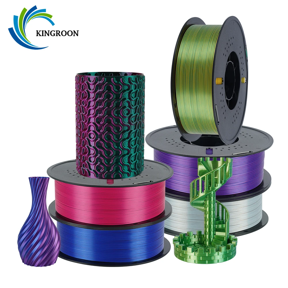 KINGROON PLA Silk Filament 1.75mm High Gloss Finish Vibrant Shiny Tangle-Free for 3D Printer 5KG 3KG 1KG 2 Colors Available
