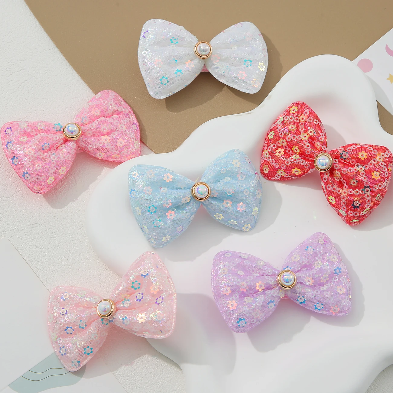 6pcs Glitter Hair Bows for Girls Hair Bow with Alligator Clips Sparkly Hair Accessories for Kids Toddler Teen Girls