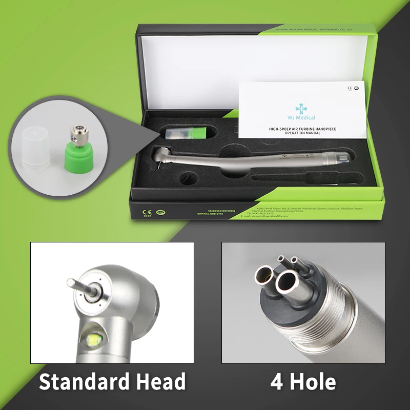 WJ Medizinisches Dental-Hochgeschwindigkeits-LED-Handstück mit E-Generator, Rotations-Druckknopf, Dreifach-Wasserspray und Luftturbine