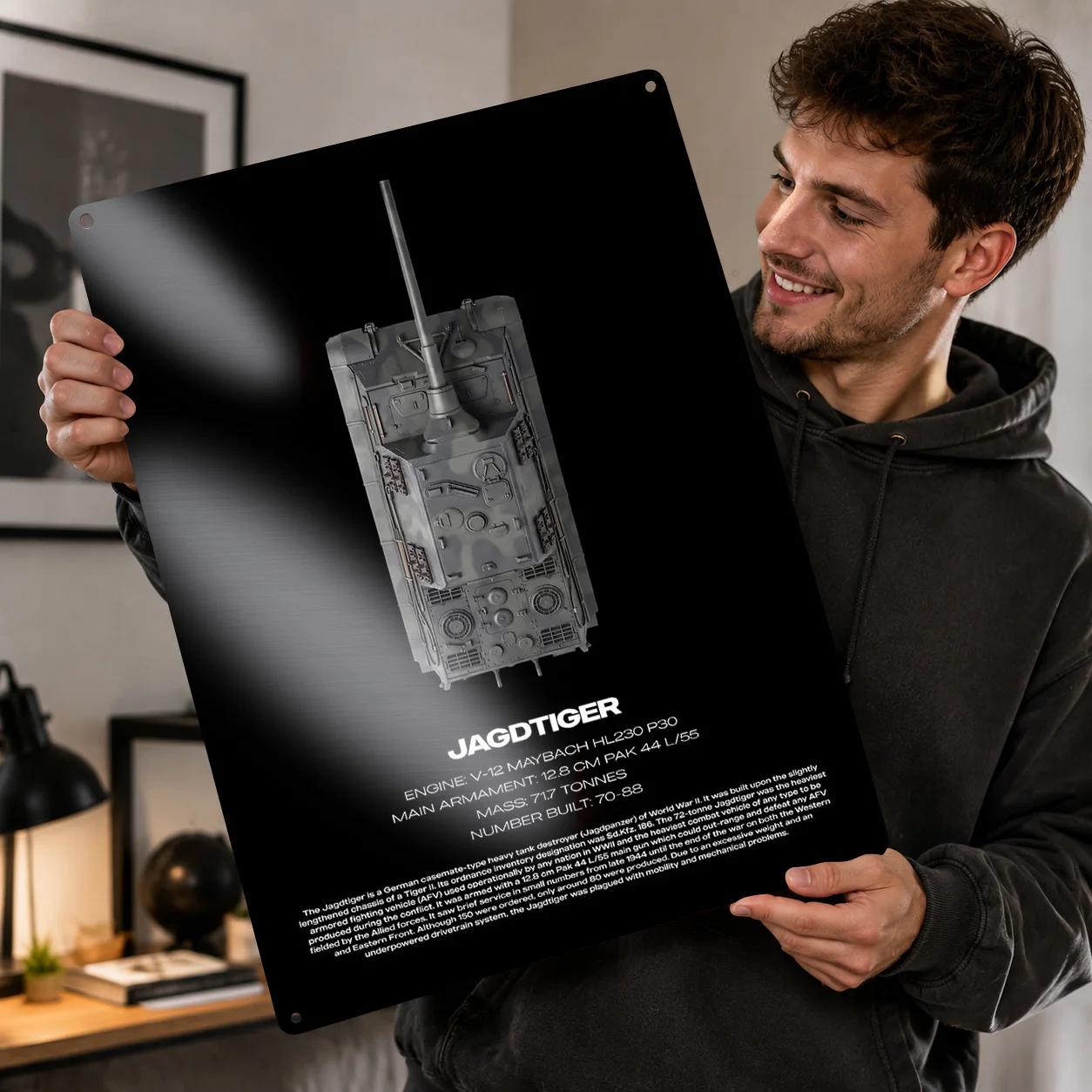 Jagdtiger German Tank Destroyer Technical Poster Retro 3D Printed Metal Signs Customized Wall Hanging Gift for Desk Decor Room