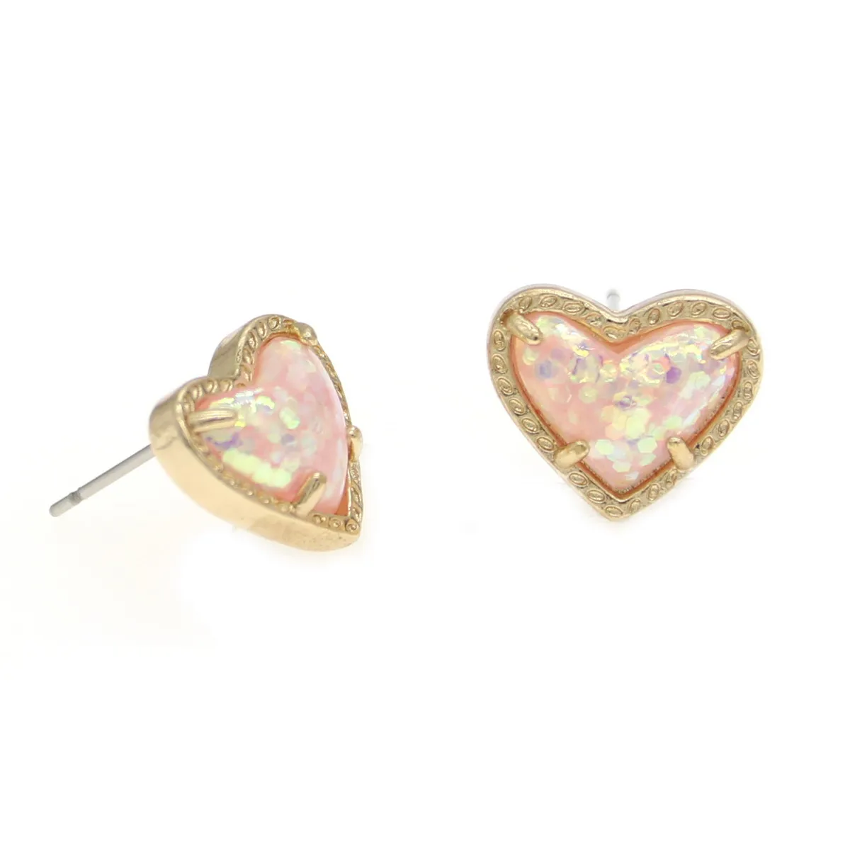 High Quality Multicolor Small Heart 3D Resin Abalone Shell Geometric Bling Bling Glitter Mini Love Stud Earrings  for Women