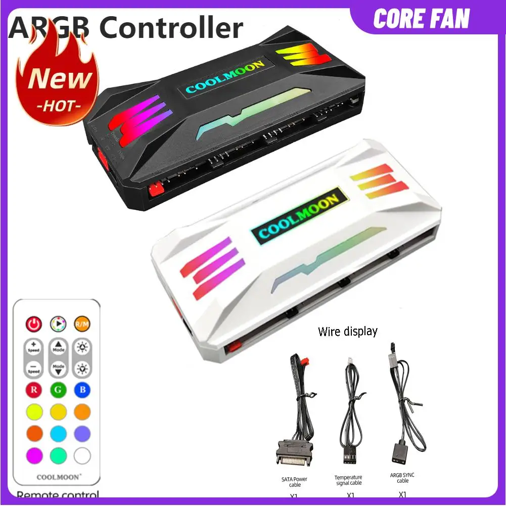 

ARGB Controller Fan Hub 8x 4Pin PWM 5V 10x 3Pin ARGB Cooling Fan Smart Remote Control Chassis Radiator for Computer PC Case