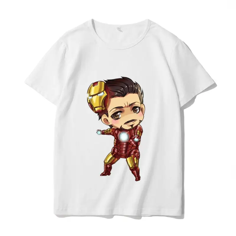 Marvel Avengers Iron Man Superhero Pattern Printed Pure Cotton Men's Casual Short-sleeved T-shirt Street Costume T-shirt Men's