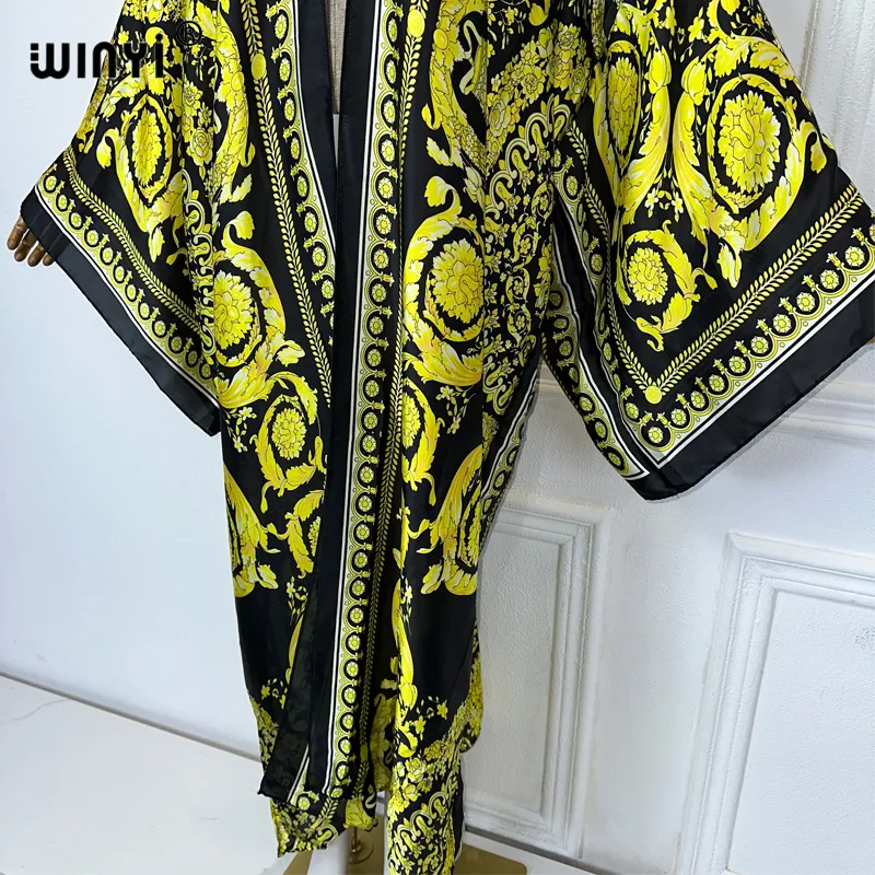 WINYI-Robe africaine style bohème pour femmes, kimono imprimé africain, cardigans, tenues de plage, kaftan, couverture de plage, robe de soirée, manteau maxi