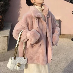 Traje de motocicleta de cuero estilo Punk para niña, chaqueta de felpa de visón de imitación con hebilla de cuero y abrigo de piel, otoño e invierno, 2023