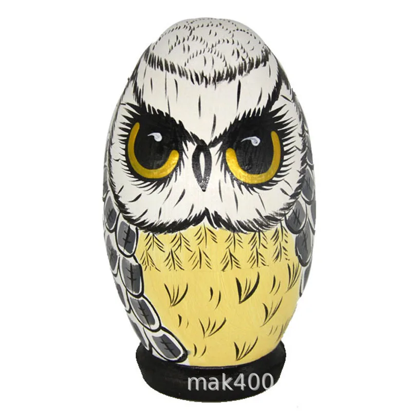 

Matryoshka doll owl pattern egg-shaped big eyes style white belly 5 layers egg five sets of dolls