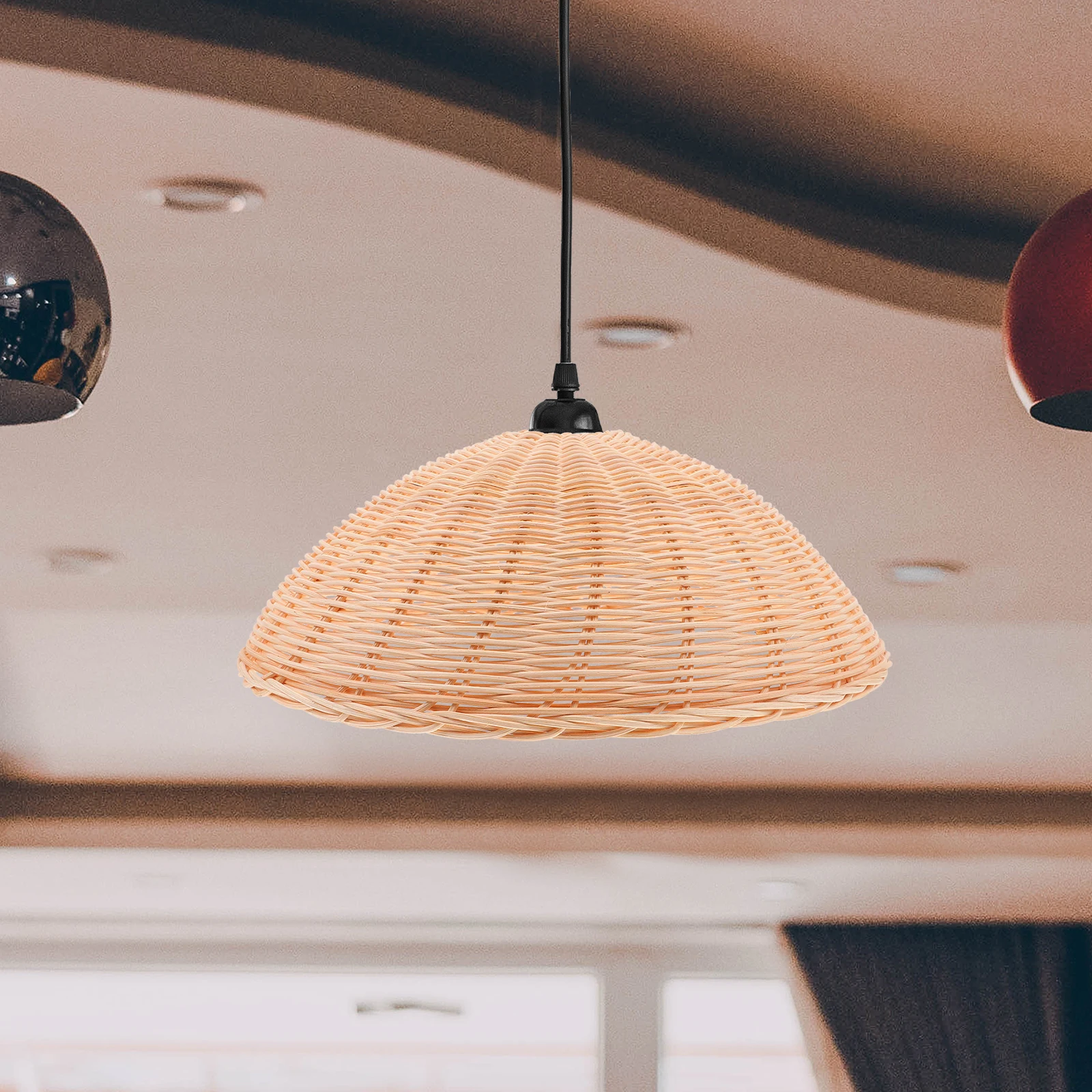 

Rattan Lampshade Woven Pendant Light Cover Hanging Shades Simple Rustic Style Bedroom Living Room Kitchen Diffuse Lighting Warm