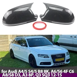 Side Trim Horn Style Carbon Pattern Mirror Caps add-on for Audi A4 S4 A5 S5 B8 8K A6 S6 4F C6, A8 S8 D3, Q3 SQ3 2012-2015 A3 8P