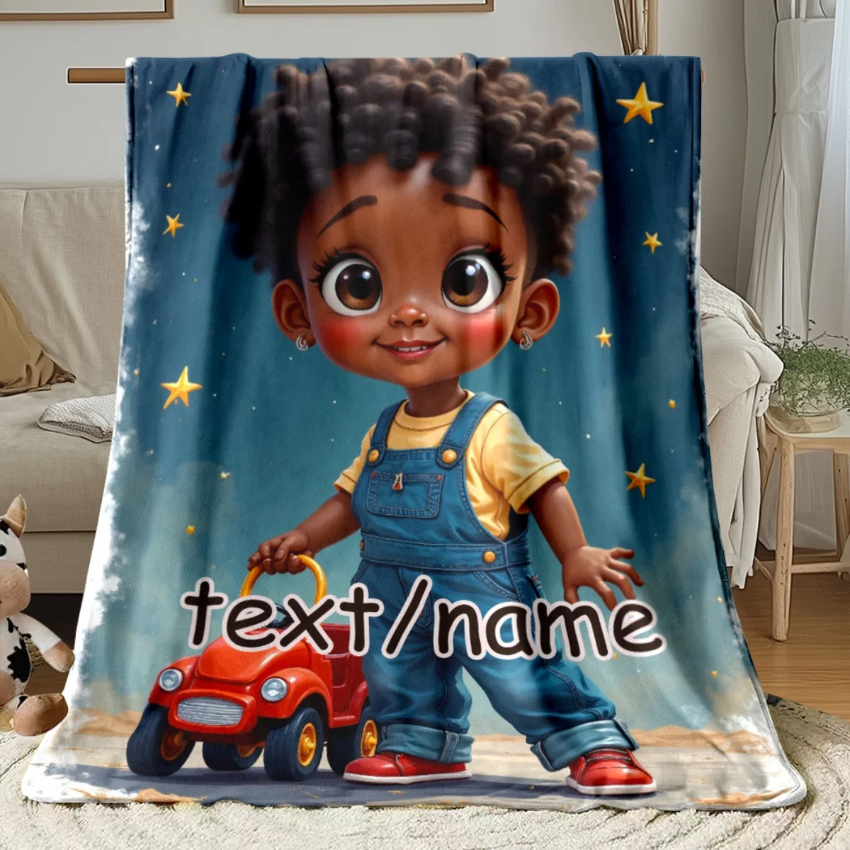 Customized name boy's flannel blanket, suitable for sofa, bed, birthdays, children, friends, gifts