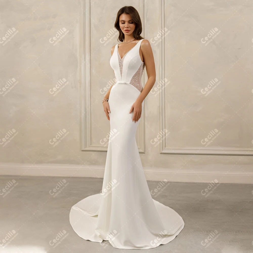 

Modern Wedding Dresses Sexy Bridal Gowns Sleeveless Backless Sheath Mermaid Sequin Appliques Glamorous Vestidos De Novia 2024