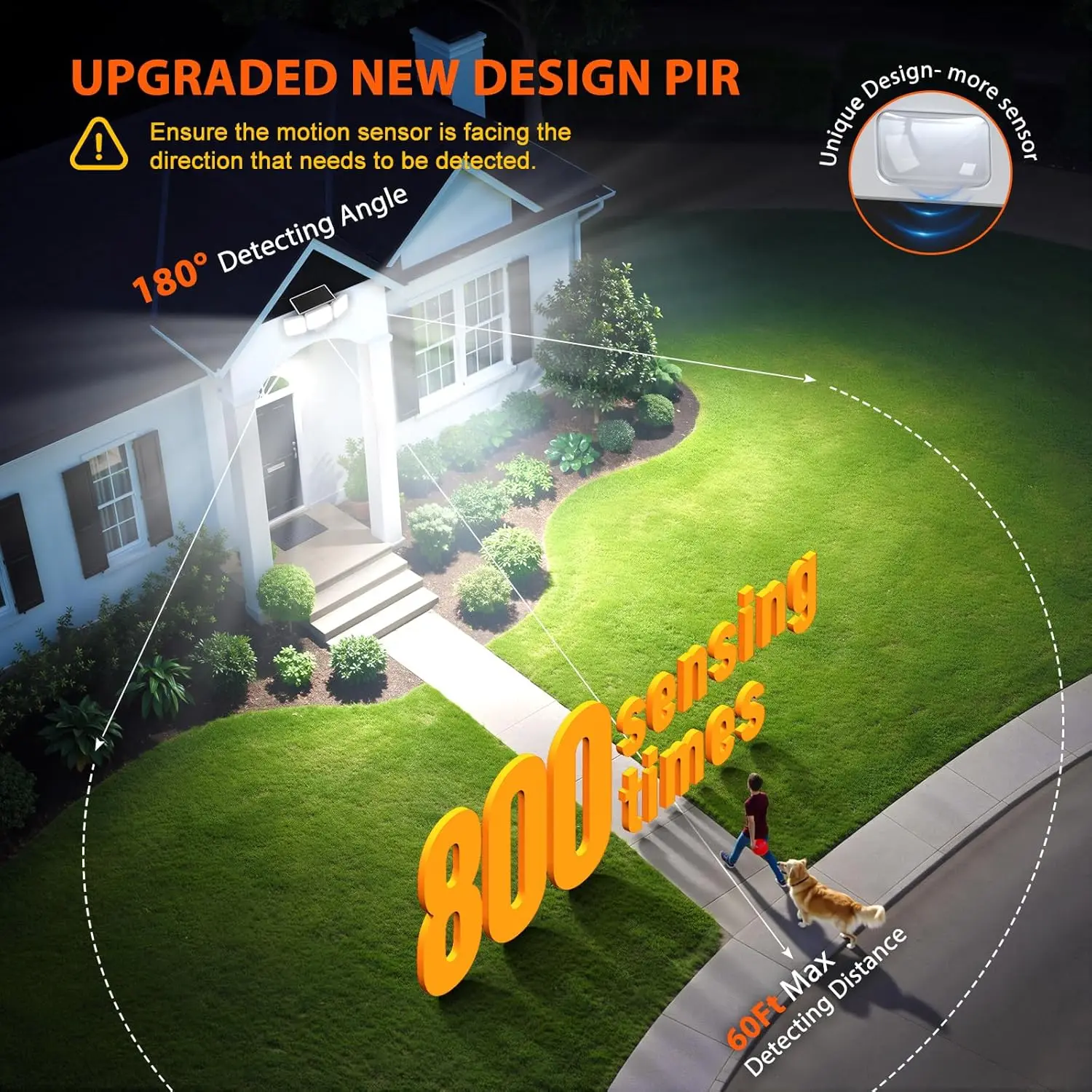 Solar Motion Sensor Flood Lights, 3500LM Bright, Adjustable Glass Panel, Waterproof Outdoor Security Spotlights - 2 Pack