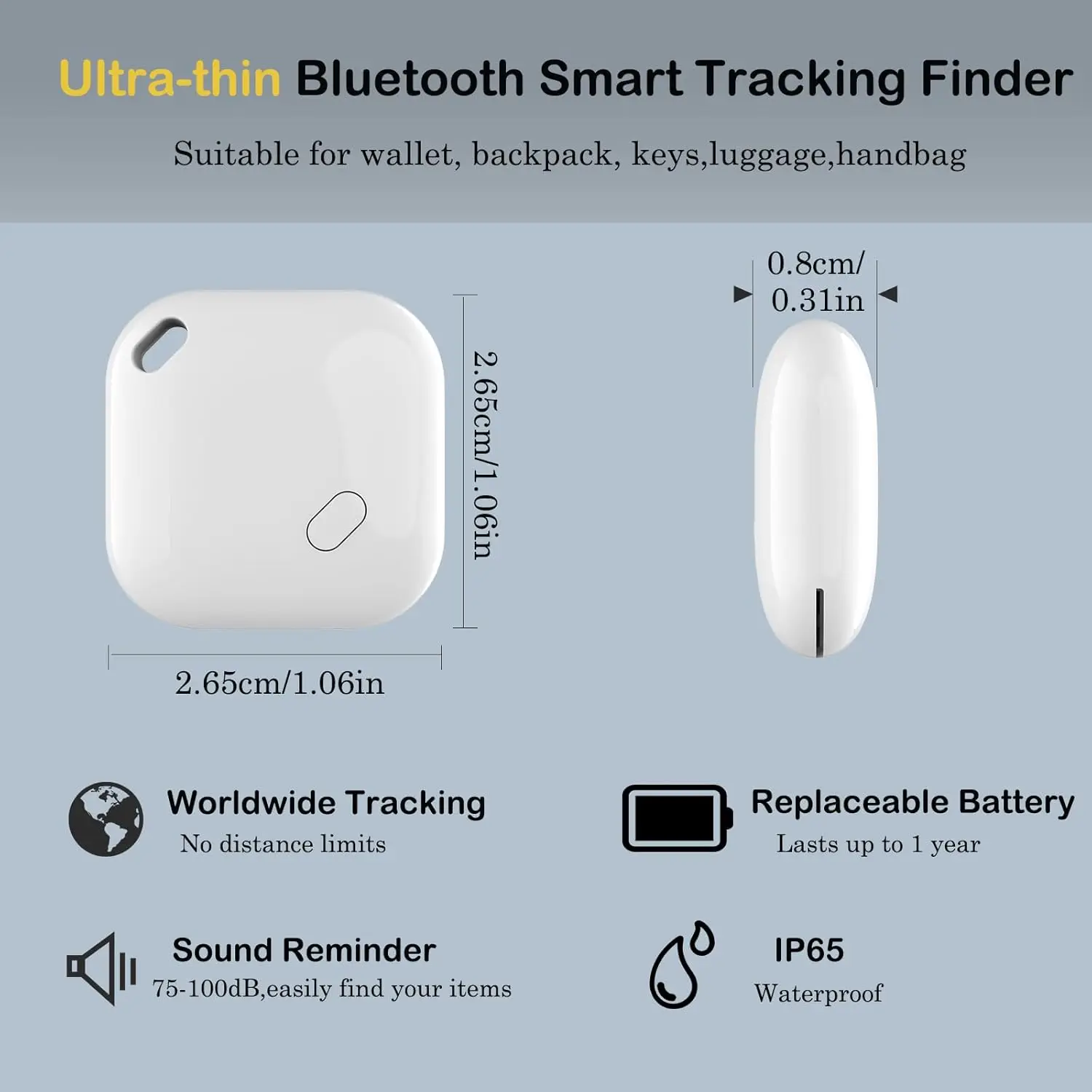 Luggage Tracker Works with Apple Find My iOS Waterproof Replaceable Battery GPS Smart Key Finder Locator for Bags And Pet