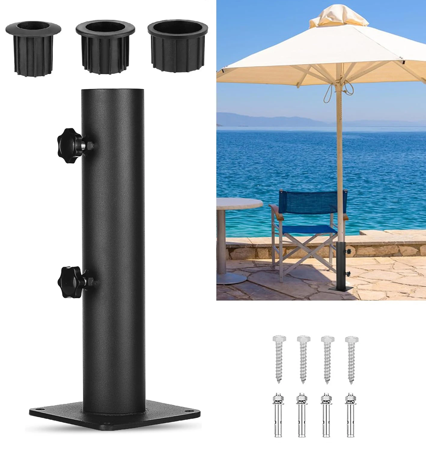 Base per Ombrellone da Esterno Resistente, Supporto per Ombrellone con Morsetto per Terrazze, Pontili, Giardini