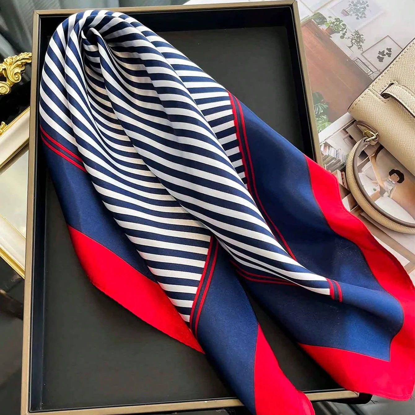 1pc Luxury Silk Hair Square Scarf Women Satin Neck Tie Hand Wrist Foulard Summer Print Shawl Wraps Head Kerchief Hijab Bandana