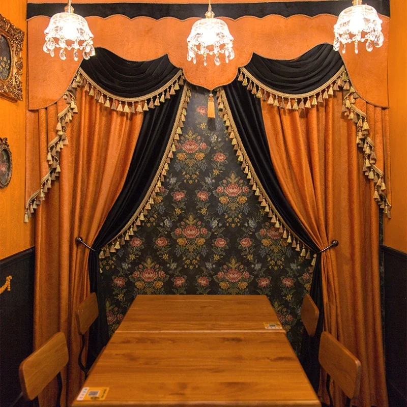 High-end Blackout Embossed Orange Black Curtains Luxurious Retro Drape Curtains For Living Room Bedroom Dining Grace Custom Size