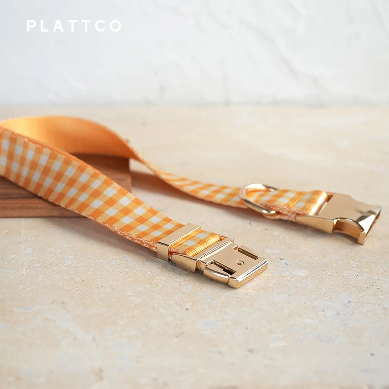 PLATTCO unique design dog collar print BUTTER PLAID pattern with high quality light color zinc alloy buckle 5 size PDC307G